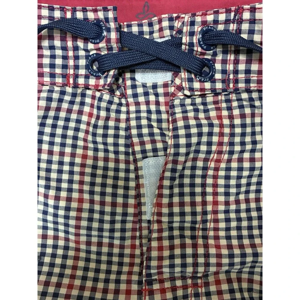 Prana Men’s Check Plaid Red And Blue Swim Trunks/Shorts Size 38 UPF 50+
